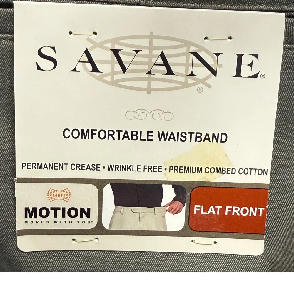 Savane Pants Mens 38x30 Earth‎ Green Chino Flat Front Motion Premium Cotton New